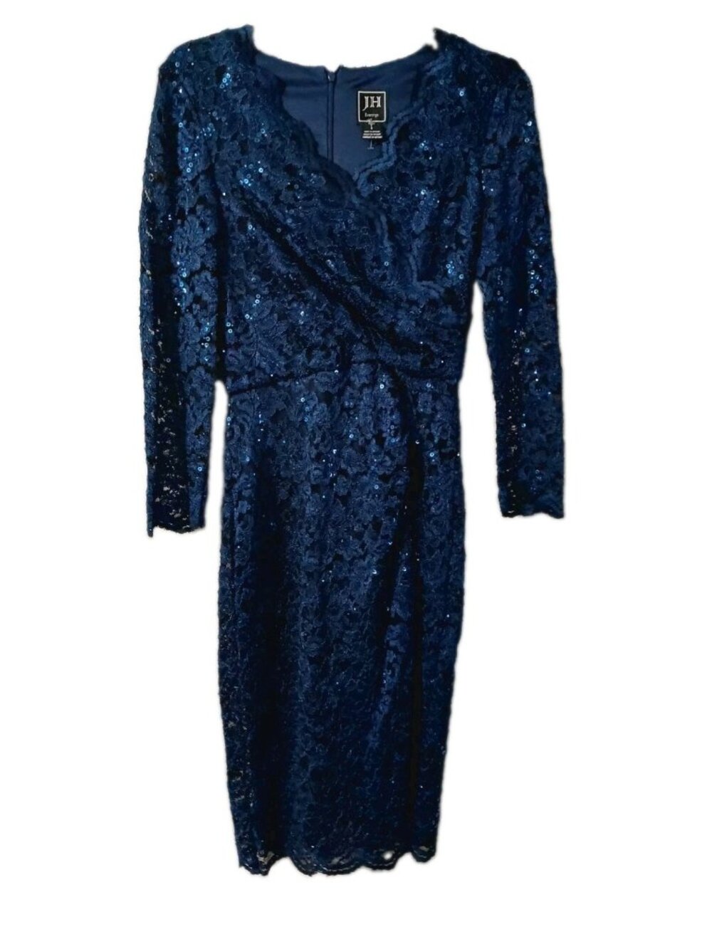 JH Evenings Dress Size 4 Blue Lace Length 41" Zipper